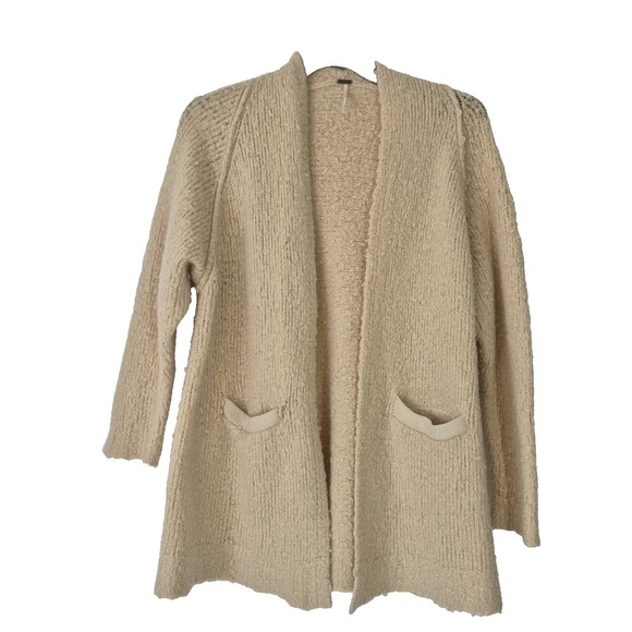 Free People Sweaters - Free People Sweater Womens M Beige Wool Blend Chunky Fuzzy Long Cardigan